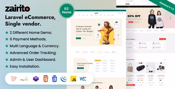 Zairito v1.8 – Laravel eCommerce System | Single Vendor Script